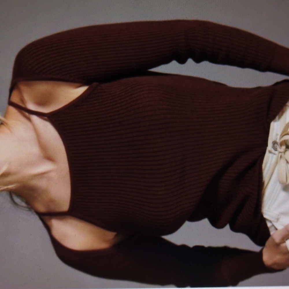 Nwt By Anthropologie XL Ribbed Knit Cocoa Sweater Shrug Tank Attached Cut Out